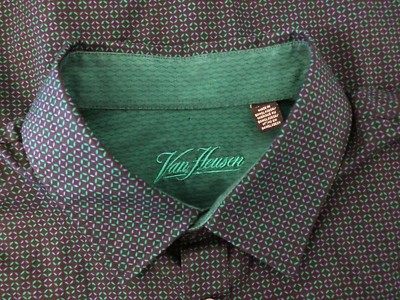 Van Heusen Green Purple Diamonds Mens Long Sleeve Dress Shirt Size Large 