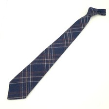 John Remington Collection Wool Tartan Plaid Necktie Classic Blue Orange White