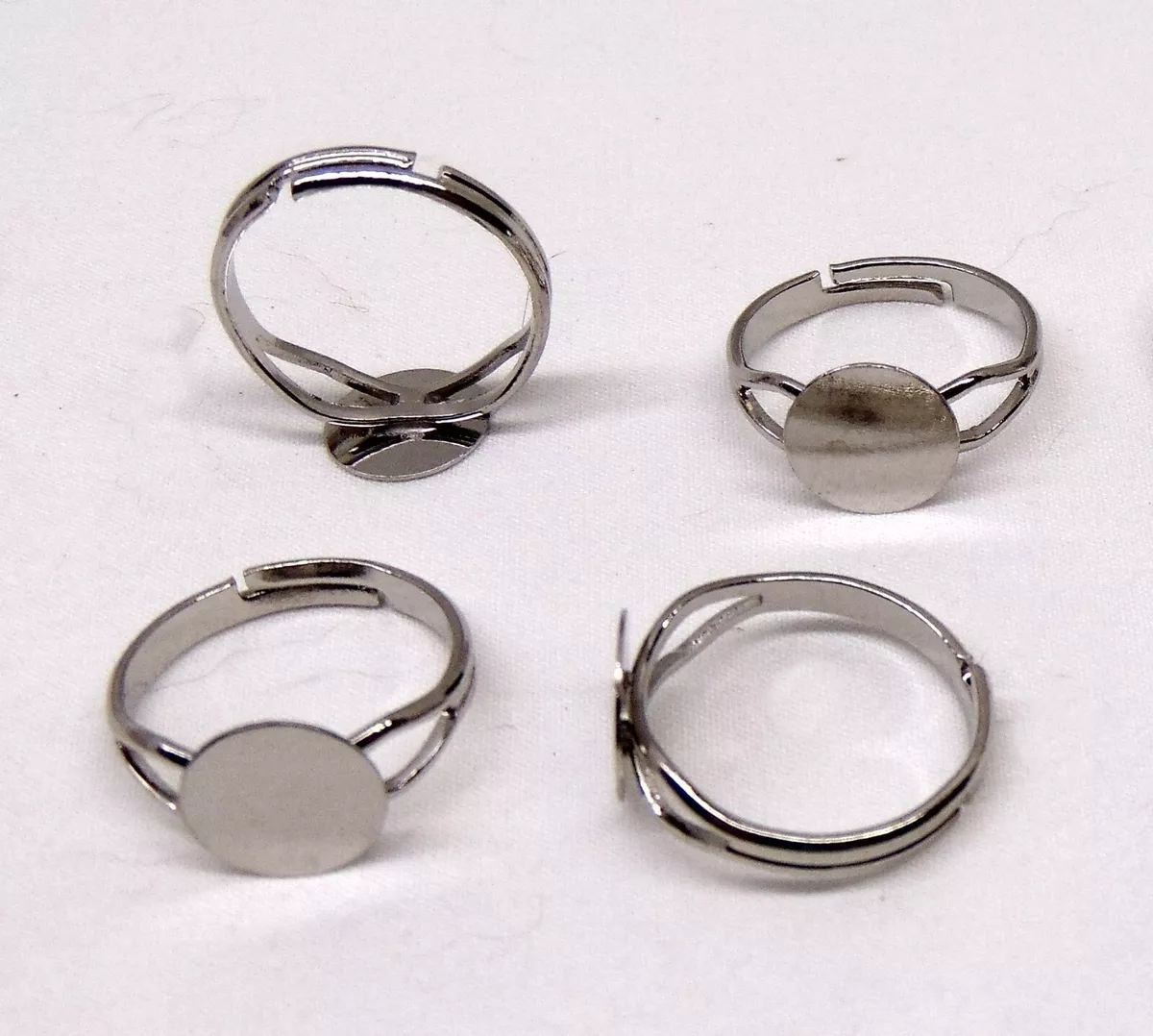 Plain Silver Adjustable RING BLANKS 10mm flat round pad ~ Add beads ~ No  Nickel