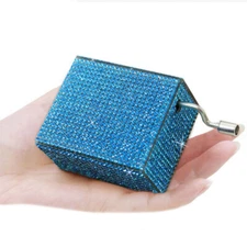 Cute Hand Crank Music Box Case Diamond Embellishment Xmas Party Present Gift New