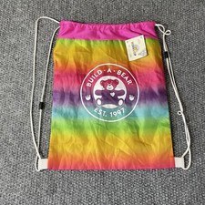 Build A Bear Rainbow TyeDye Backpack Bag Tote Drawstring Reuseable BABW Logo NWT