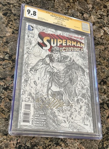 Superman Unchained 9: CGC 9.8 Lee 1:100 B&W Sketch - SS Jim Lee - 2015