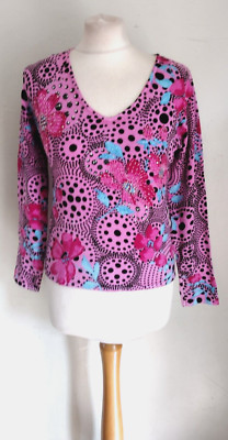 TRISTANO ONOFRI Gr. S (10) rosa & blau Muster Perlen Langarm PULLOVER