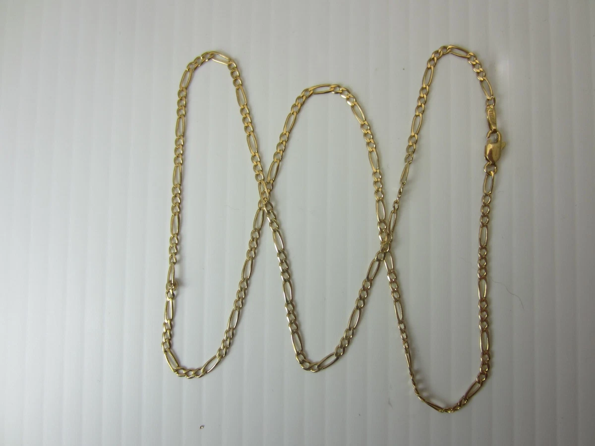 14k Yellow Gold Figaro Style Chain Necklace 19 inch 2.2 mm. Italy