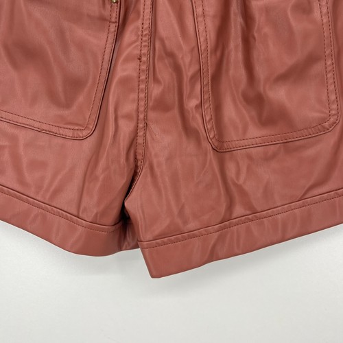 Zara Faux Leather Shorts Women's Size 4 Red Mom Style Stretch Waist Button - Picture 6 of 7