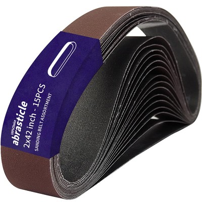 15 Pcs 2 x 42 Inch Assorted Aluminum Oxide Sanding Belt - 80/120/150/240/400 .