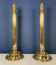 Pair of Solid Brass Pillar Table Lamp Bases, Reeded Stem Style, 41cm Tall