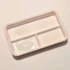Vintage Jeannette Shell Pink Milk Glass Divided Serving /Vanity Tray Sunburst