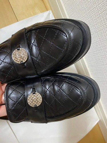 CHANEL Shoes Black Quilted Loafers Slip-ons Leather Logo Coco Women's US7.5 EX - Picture 3 of 8