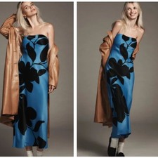 ANTHROPOLOGIE Tilda Slip Maxi Dress Blue Black Floral Sz L NWT $158 {3T12}