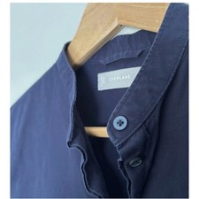EVERLANE Women's The Cotton Collarless Shirtdress Size 0 Navy Blue Midi Button