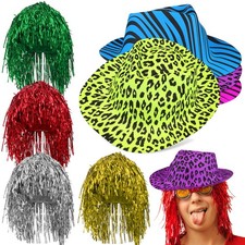 Neon Party Hats And Tinsel Wigs Set For Fancy Dress And Photo Booth