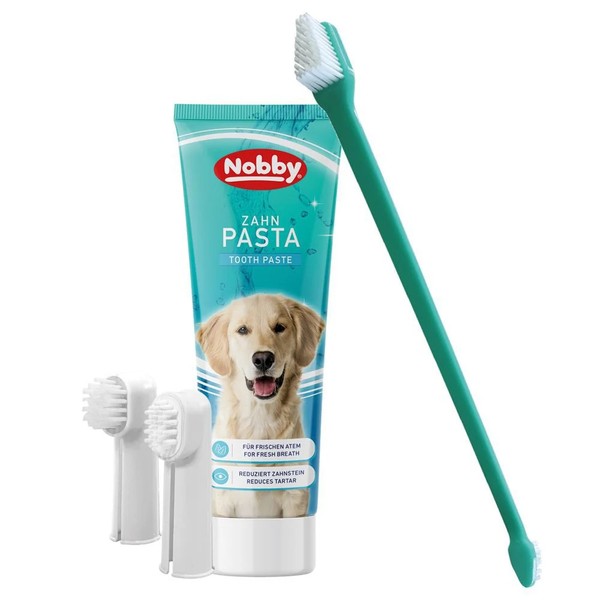 Nobby ZahnbüRsten-Set Mit Zahnpasta - Minzduft - Entfernt Zahnbelag - FüR Hunde-image