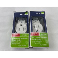 Leviton T5020 20A 125V Tamper Resistant Single Outlet White 5-20R 2-Pack NEW