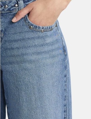 No Boundaries Women s Blue Jeans Size 00 Low Rise Baggy Studded Light Wash Denim