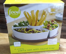 Food Network 4 Piece Party Set Round Tray Appetizer Dip Server Snack Dish