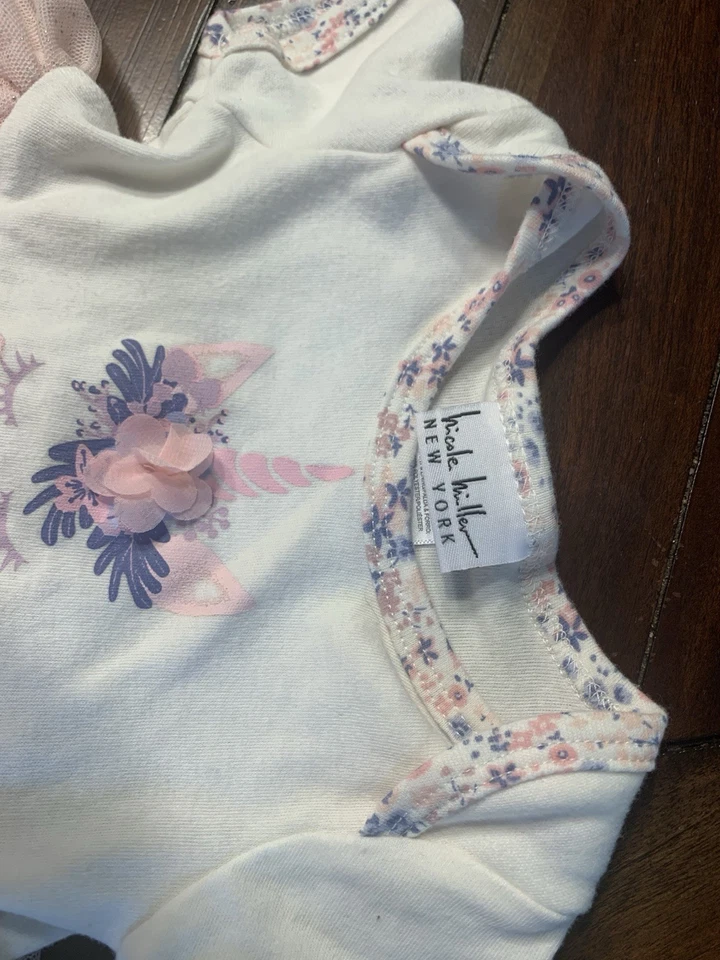 Nicole Miller New York Snap Bottom Bebé Niña 6-9 Meses Unicornio con Tutú Foto 2 de 4