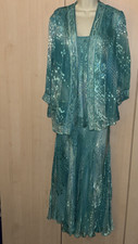 Ladies Turquoise Silk Mix 3 Piece Wedding Outfit Skirt Jacket Camisole Size 14