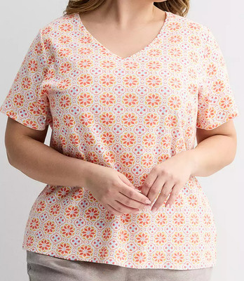 CROFT & BARROW PLUS SIZE ESSENTIAL V-NECK SHORT SLEEVE TEE WOMEN'S 3X **NIP!**
