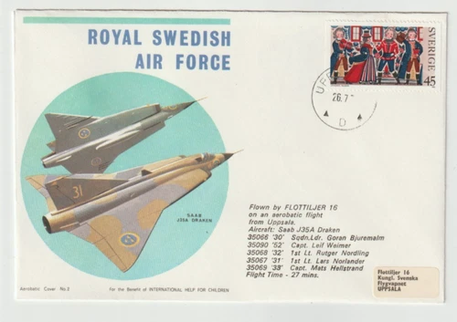 26/7/1974 Sweden Flown Cover - Royal Swedish Air Force - SAAB J35A Draken