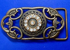 Antique Style Openwork with Rhinestone Accents Hippy Vibe Ladies Belt Buckle
