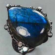 Handmade 25 ct+ Natural Labradorite Ring 925 Sterling Silver Size 8 /R441592