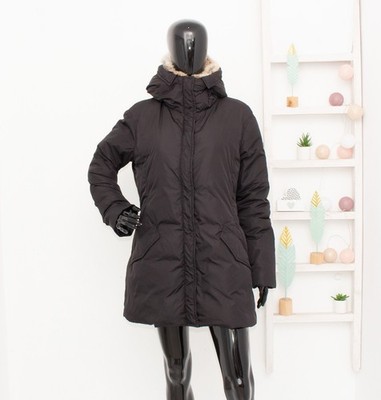 Lempelius Down Parka Black Puffer Coat Real Rabbit Fur Hooded Winter Women's L