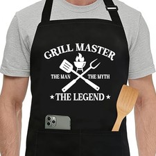 Funny Black Apron with Pockets for Man,Dad,Husband,Father in Law,Chef Apron-11