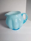 Vintage Fenton Art Glass Blue Cased Overlay Melon Squat Pitcher Jug Vase