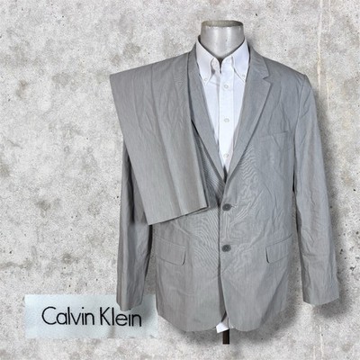 Calvin Klein 2 Piece Suit Mens 44L 38x32 Solid Light Gray Cotton Summer Slim
