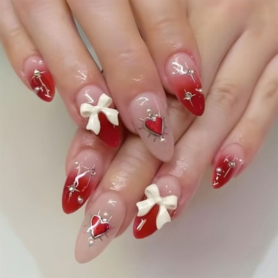 24Pcs Glossy Valentine Design False Nail Full Cover Artificial Acrylic Nail