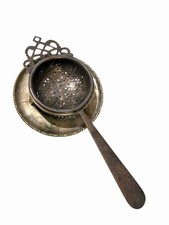 Antique Vintage BermingSterling Silver Tea Strainer With Drip Holder