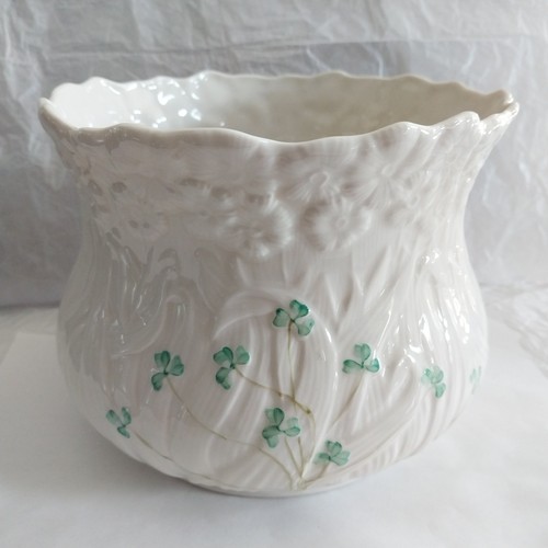 Vintage Belleek Irland Porzellan Kleeblatt Gänseblümchen Übertopf groß # 2041 - Bild 8 von 11