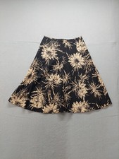 Talbots Women Skirt 10P Black Floral A Line Back Zipper Lined 100 Cotton Party