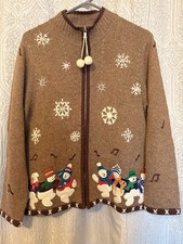 Vtg Designers Originals Studio Joy Womens Size S Christmas Snowman Cardigan