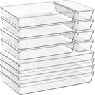 12 Pack Large Clear Plastic Drawer Organizer Trays | MULTI-USE Acrylic Drawer St