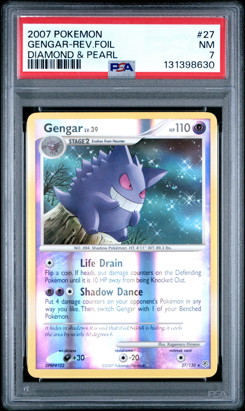 2007 POKEMON DIAMOND & PEARL GENGAR #27 REVERSE FOIL PSA 7 NM #131398630