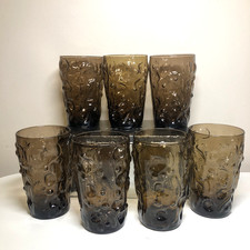 Vintage Set Of 7 Bryce Glass El Rancho Brown Dimple Textured 12 Oz Tumblers