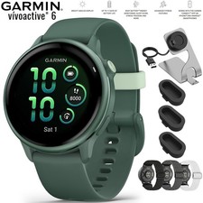 Garmin VIVOACTIVE 6 Health and Fitness GPS Smartwatch Green  Nylon Band Bundle