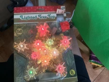 vintage Jeweled Star Christmas Tree Top 11 Lights Blinking w/ box
