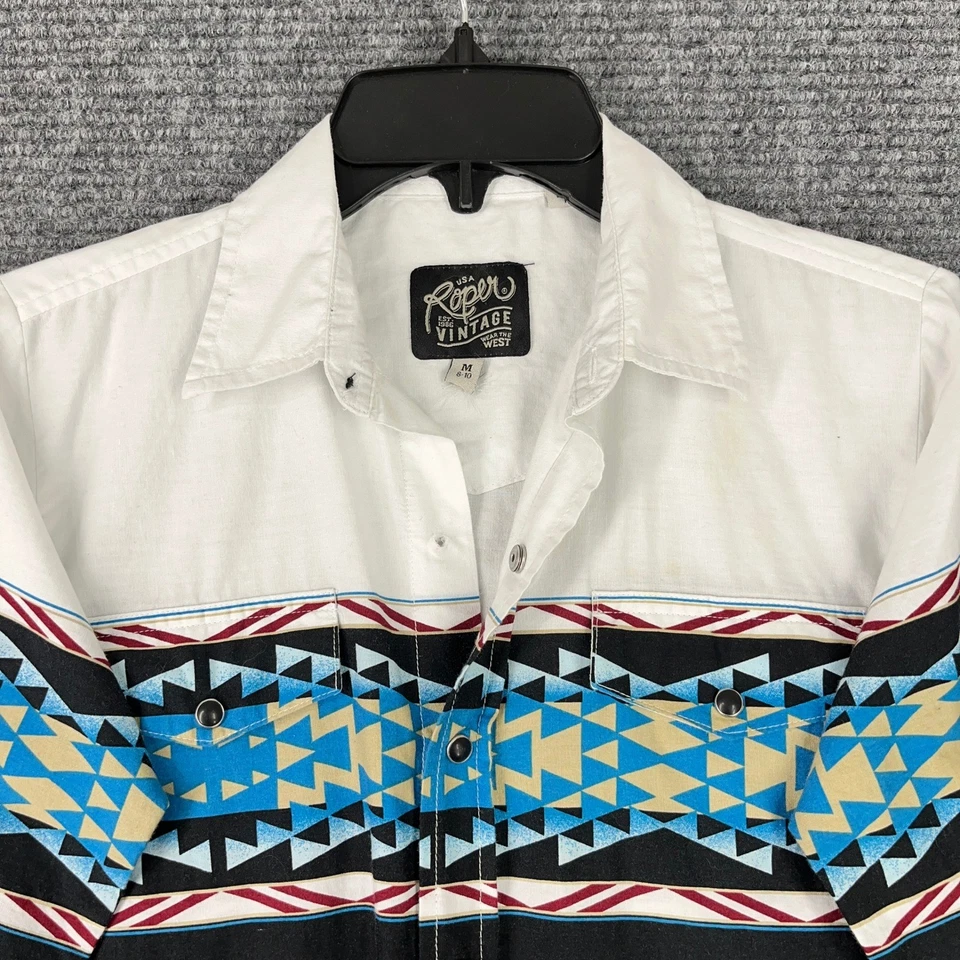 Roper Vintage Boys M Western Snap Shirt Aztec Southwest Cowboy USA 90s Retro - Image 3 of 4