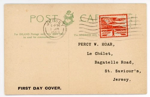 1943 GB first day postcard with Jersey Wartime 1d stamp