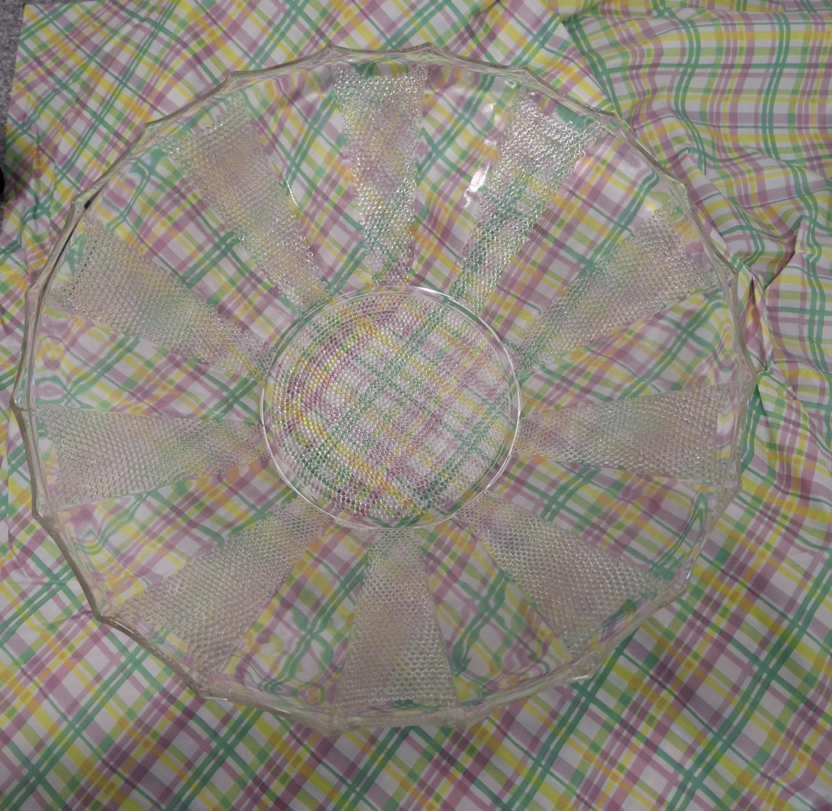 Vintage Jeannette Glass Clear Dew Drop 10" Serving Bowl