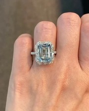 5.80 Ct Emerald Cut Simulated Aquamarine Engagement Ring 14K White Gold Plated