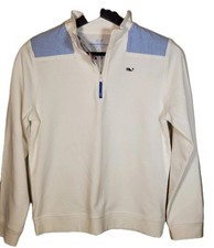 Vineyard Vines Girls Classic 1/4 Zip Seersucker White Long Sleeve Size L 14 New