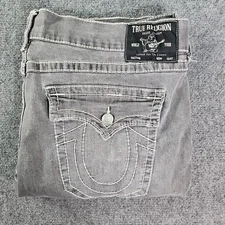 True Religion Ricky Relaxed Straight Gray Denim Men's Size 42 Flap Pockets Thick