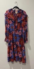 Farm Rio Garden Navy Blue Red Pink Floral Midi Dress, Size XS missing belt