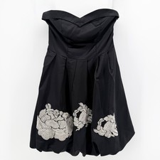 Charlotte Russ Small Black Satin Mini Strapless Bubble Dress Floral Cocktail