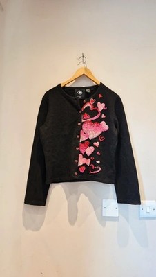 Vintage Michael Simon Herz verzierte Strickjacke Valentinstag Sammlerstück Gr. M