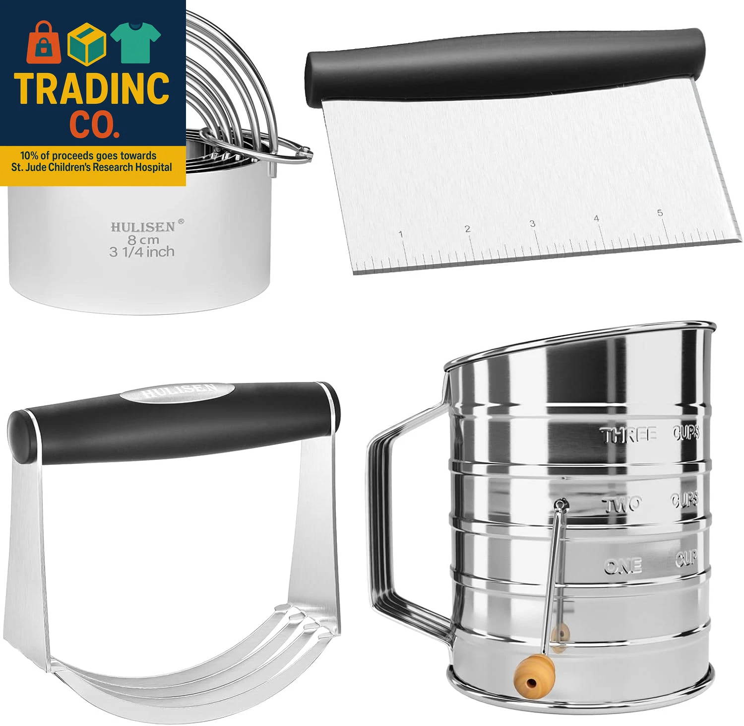 Pastry Cutter, Dough Blender, 3 Cup Flour Sifter and Biscuit Cutter, Stainless S